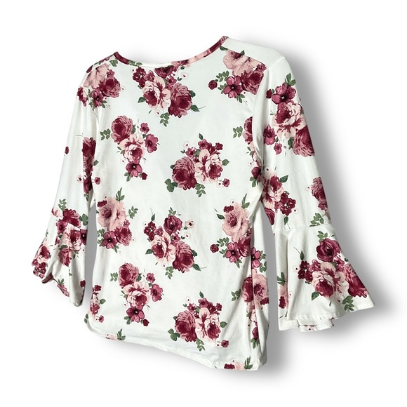 Pinc Floral Wrap Top Sz XL V Neck Long Sleeve Ruffle Peony Y2K 90's Stretch - Picture 12 of 14